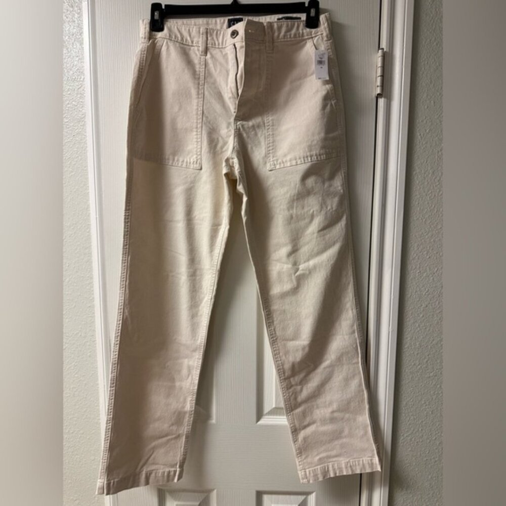 GAP Cream Natural High Rise STRAIGHT Utility Cargo Pants Size 30